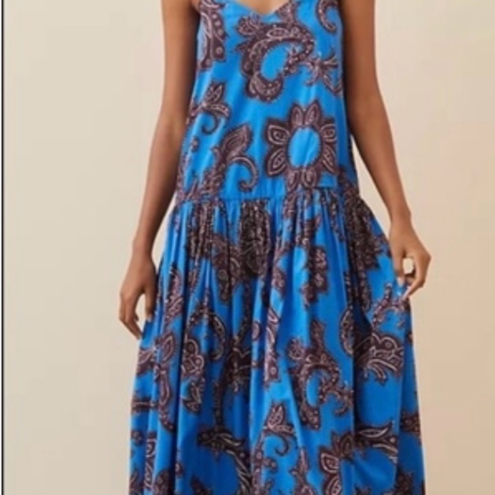 Anthropologie ATSU blue motif dress.